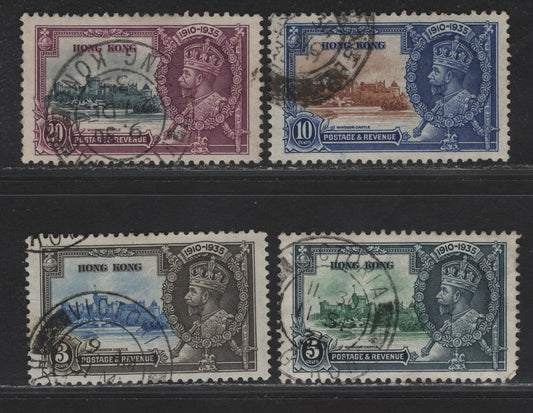 Lot 129 Hong Kong SG#133-136 3c - 20c Ultramarine & Gray Black - Slate & Purple KGV & Windsor Castle, 1935 Silver Jubilee Issue, 4 Very Fine Used Singles