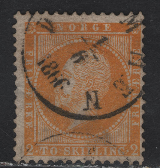 Lot 15 Norway SC#2a 2s Orange King Oscar I, 1856-1857 King Oscar I Issue, A Very Good Used Single, Small Thin
