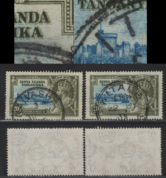 K.U.T SG#124var 20c Light Blue & Olive Green KGV & Windsor Castle, 1935 Silver Jubilee Issue, A VFOG Single, Showing Projection At Base of Flagstaff, And Projection On A Of Uganda
