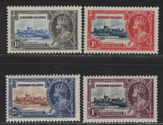 Lot 166 Leeward Islands SG#88-91 1d - 1/- Deep Blue & Scarlet - Slate & Purple KGV & Windsor Castle, 1935 Silver Jubilee Issue, 4 F/VFNH Singles