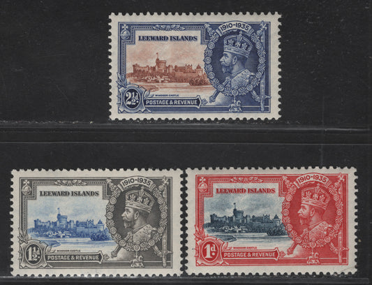 Lot 167 Leeward Islands SG#88-90 1d - 12.5d Deep Blue & Scarlet - Yellow Brown & Deep Purple KGV & Windsor Castle, 1935 Silver Jubilee Issue, 3 VFNH Singles