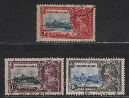 Lot 170 Leeward Islands SG#88-89, 91 1d - 1/- Deep Blue & Scarlet - Slate & Purple KGV & Windsor Castle, 1935 Silver Jubilee Issue, 3 Fine/Very Fine Used Singles