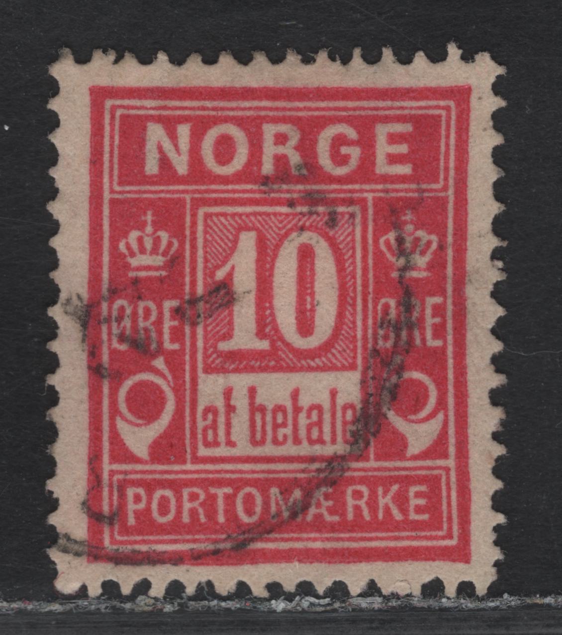 Lot 18 Norway SC#J3a 10o Rose Red Numeral, 1889-1914 Postage Dues, A Very Fine Used Singles