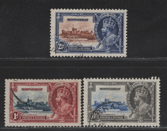 Lot 209 Montserrat SG#94-96 1d - 2.5d Deep Blue & Scarlet - Chestnut & Deep Blue KGV & Windsor Castle, 1935 Silver Jubilee Issue, 2 Very Fine Used Singles