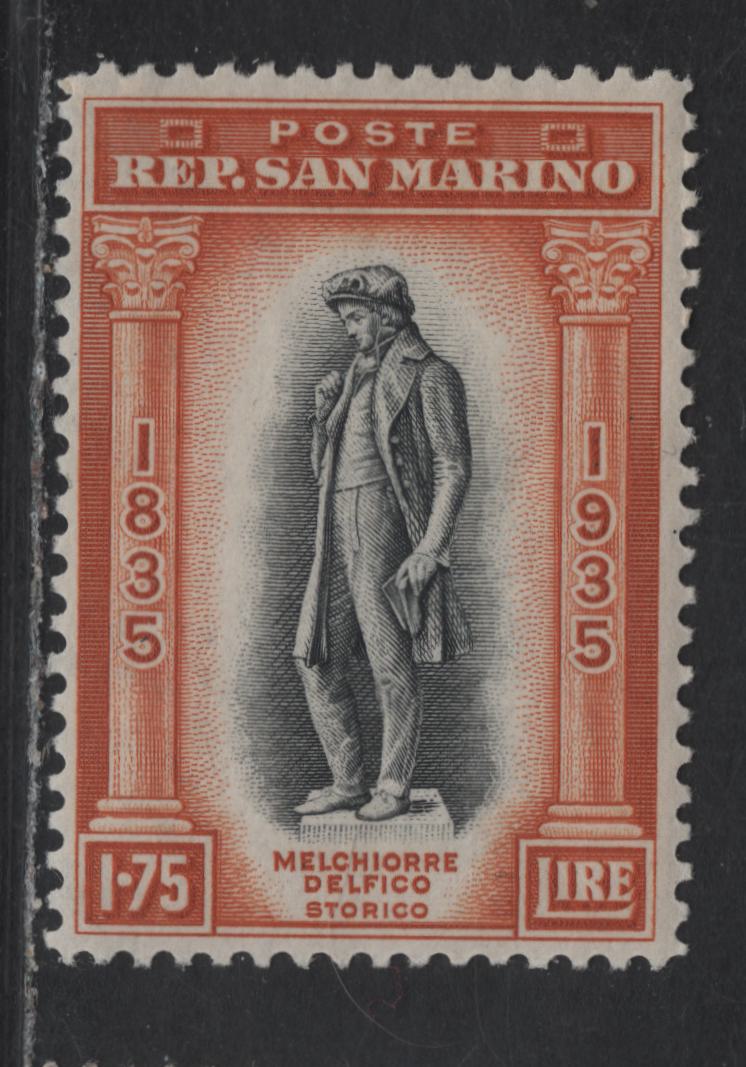 Lot 21 San Marino SC#180 1.75l Brown & Orange Melchiore Delfico, 1935 Melchiore Delfico Issue, A VFOG Single