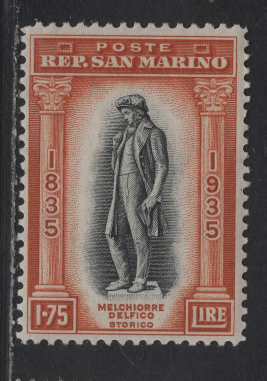 Lot 21 San Marino SC#180 1.75l Brown & Orange Melchiore Delfico, 1935 Melchiore Delfico Issue, A VFOG Single