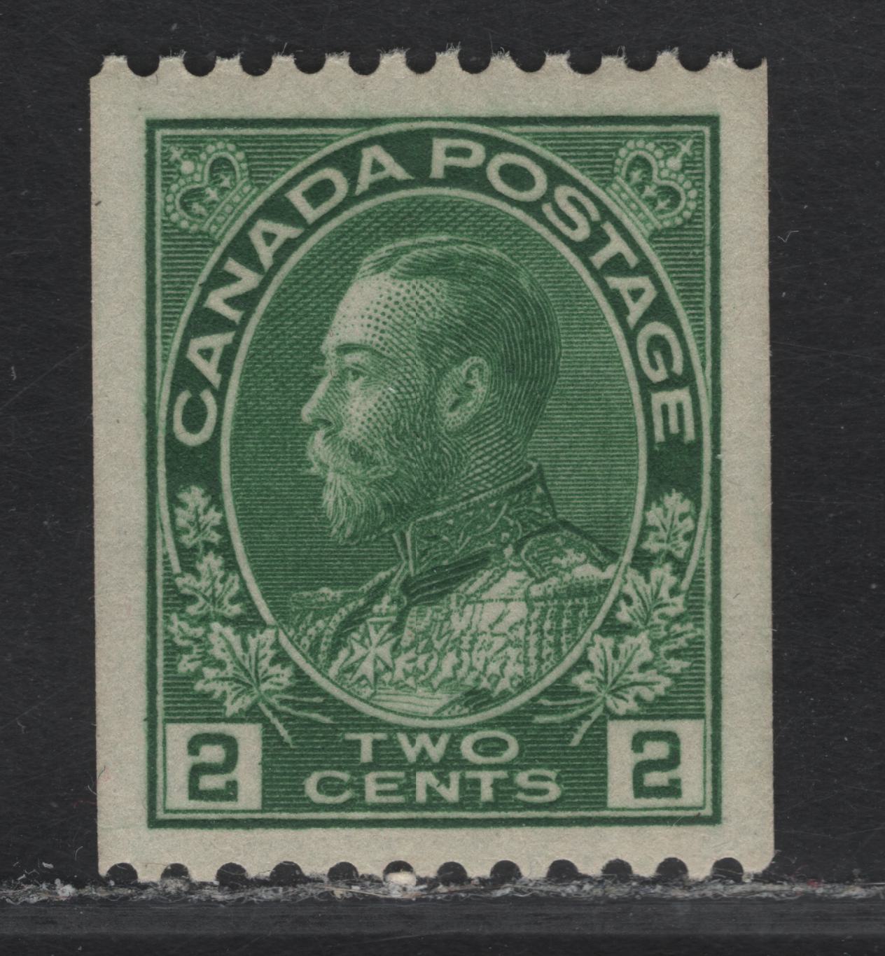 Lot 238 (C) Canada #133 2c Green King George V, 1915-1924 Admiral Coil Issue, A VFNH Single, Paper ABN-E, Wet Printing, Perf 11.9 Horizontal, Retouched Frameline.