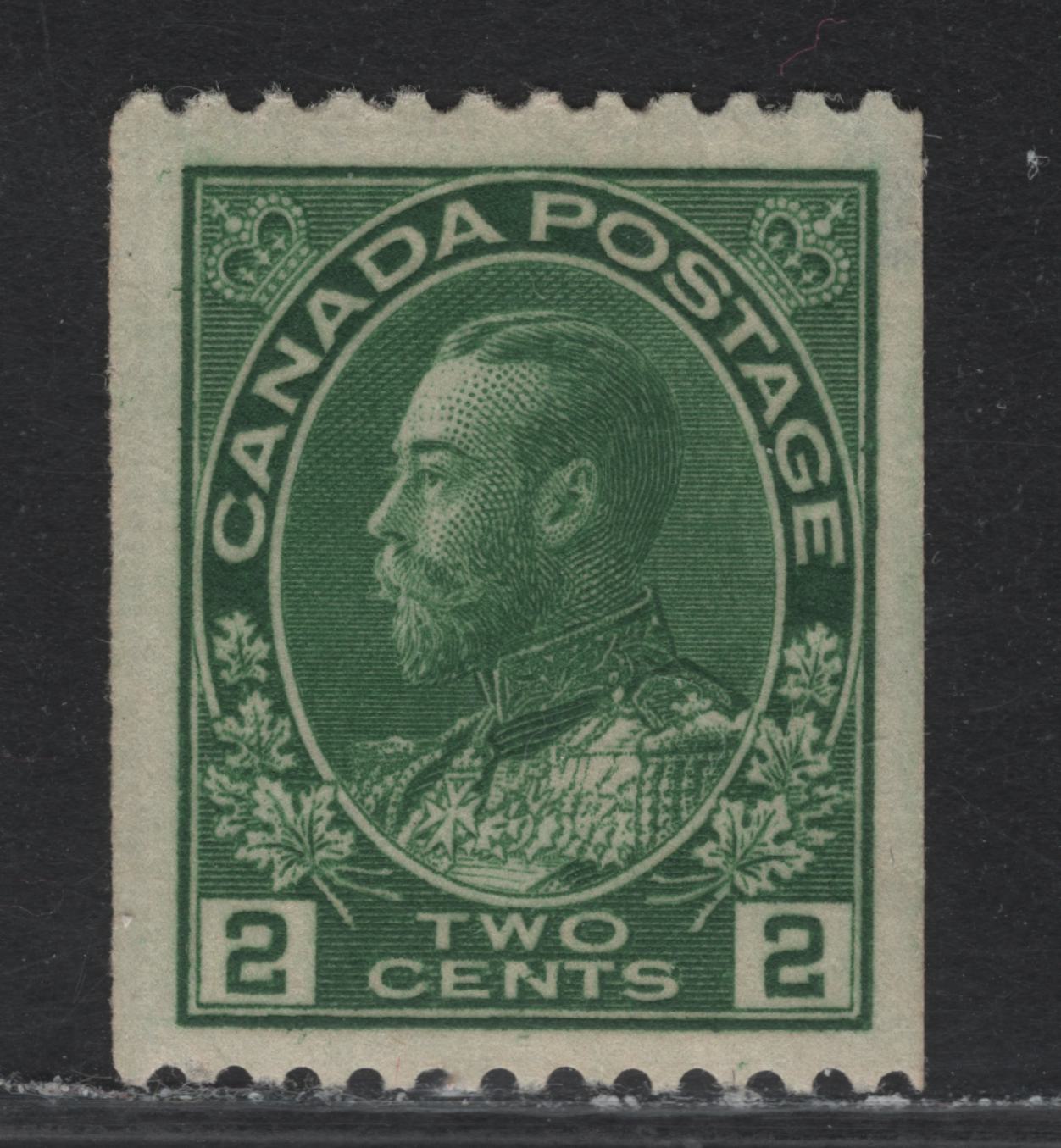 Lot 240 (C) Canada #133f 2c Deep Yellow Green King George V, 1915-1924 Admiral Coil Issue, A FOG Single, Faked Coil Perf 12 Horizontal, Paper ABN-E
