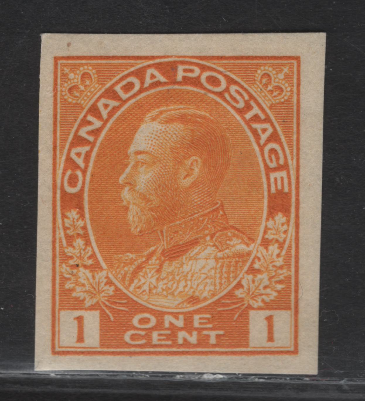 Lot 247 (C) Canada #136 1c Bright Yellow Orange King George V, 1924 Admiral Imperfoate Issue, A VFOG Imperf Single, Weak Vertical Frameline, Wet Printing, Paper ABN-E.