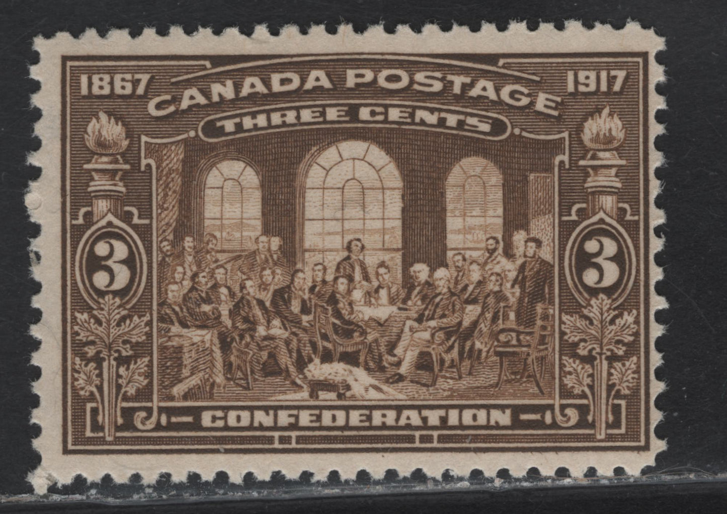 Lot 254 Canada #135 3c Brown Fathers of Confederation, 1917 50th Anniv of Confederation Issue, A FNH Single, Paper ABN-A, Perf 12x11.9