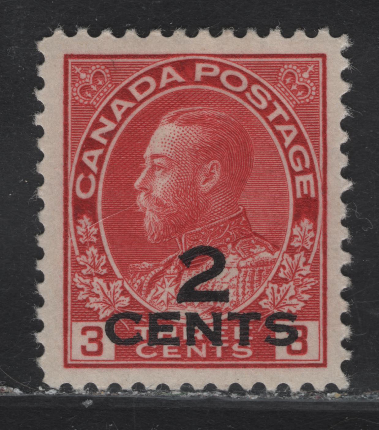 Lot 262 Canada #140 2c on 3c Carmine Red King George V, 1926 Admiral Provisional Issue, A VFOG Single, Paper ABN-M, Perf 11.9