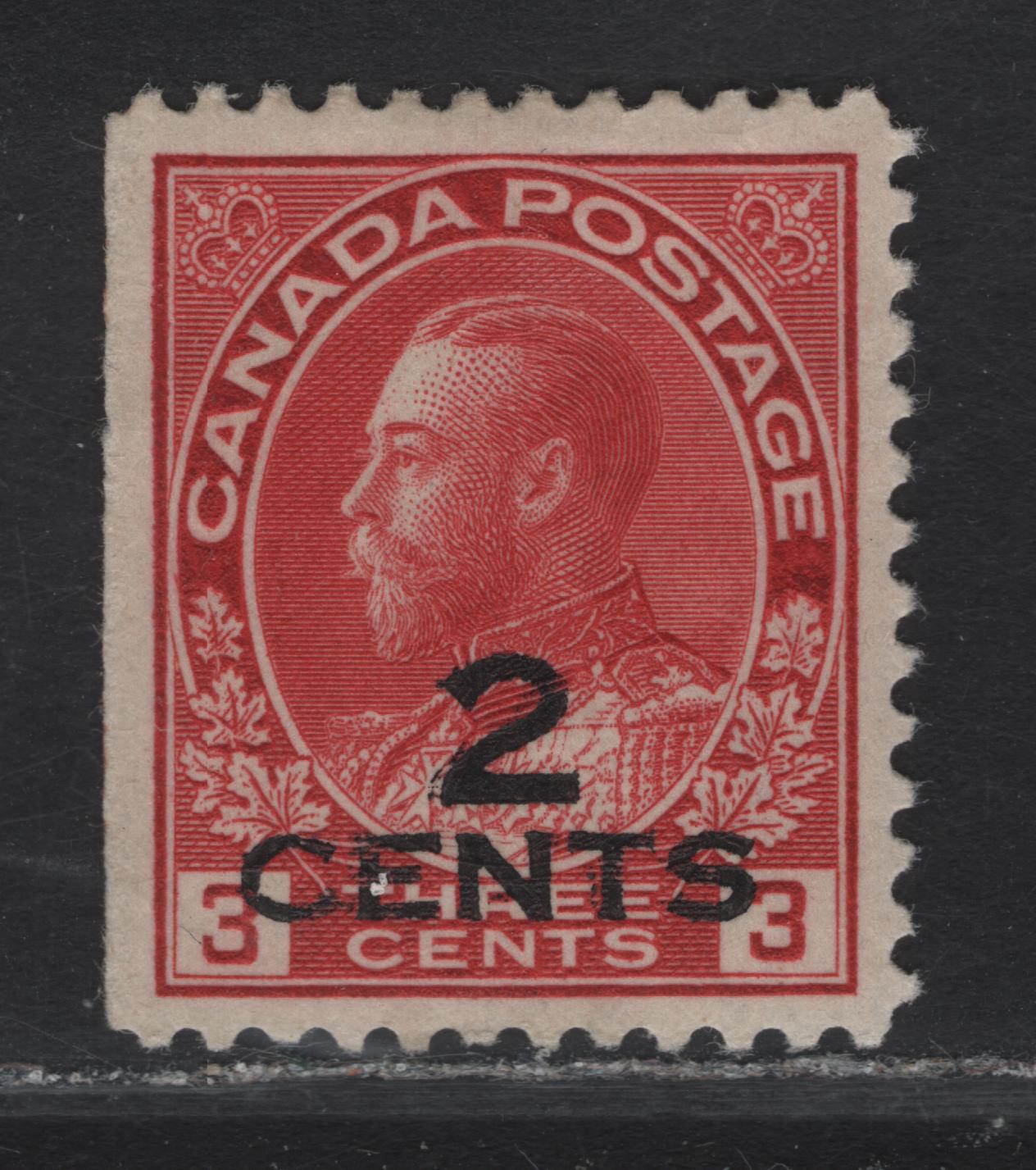 Lot 263 Canada #140 2c on 3c Carmine Red King George V, 1926 Admiral Provisional Issue, A VFOG Single, Paper ABN-M, Perf 12x11.9