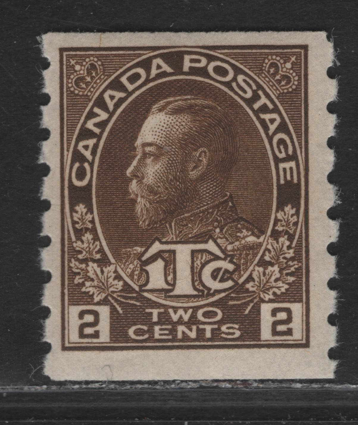Lot 273 (C) Canada #MR7 2c+1c Brown King George V, 1916 War Tax Issue, A FOG Single, Paper ABN-B, Die 2, Perf 8 Vertical Rotary Wheel Perf, Retouched Frameline.