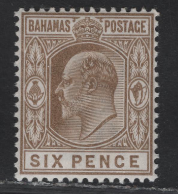 Lot 32 (C) Bahamas SG#66 6d Brown King Edward VII, 1902-1907 King Edward VII Keyplate, A VFNH Single, Crown CA Wmk