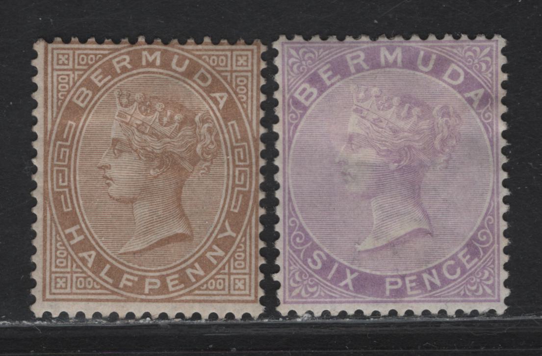 Lot 38 (C) Bermuda SG#7, 19 1/2d - 6d Stone - Dull Mauve Queen Victoria, 1865-1903 Queen Victoria Keyplates, 2 FRG/VFOG Singles, Crown CC Wmk
