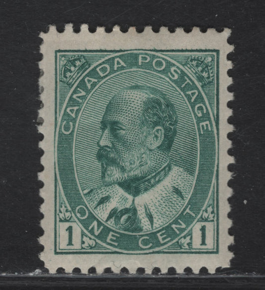 Lot 47 (C) Canada #89 1c Green King Edward VII, 1903-1908 King Edward VII Issue, A FOG Single, Paper ABN-B, Perf 12, 2 Perfs In Lower Margin Creased.