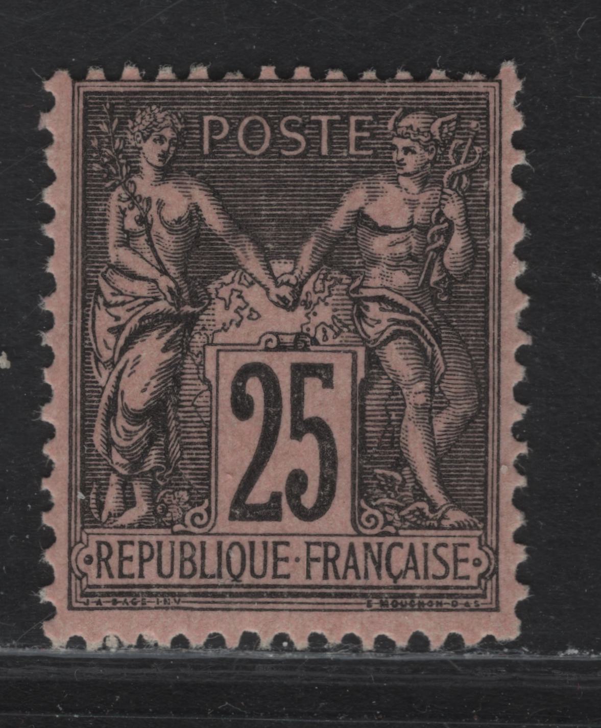 Lot 5 France SC#100 25c Black on Pale Rose Peace & Commerce, 1879-1890 Peace & Commerce Issue, A FOG Single, Type II