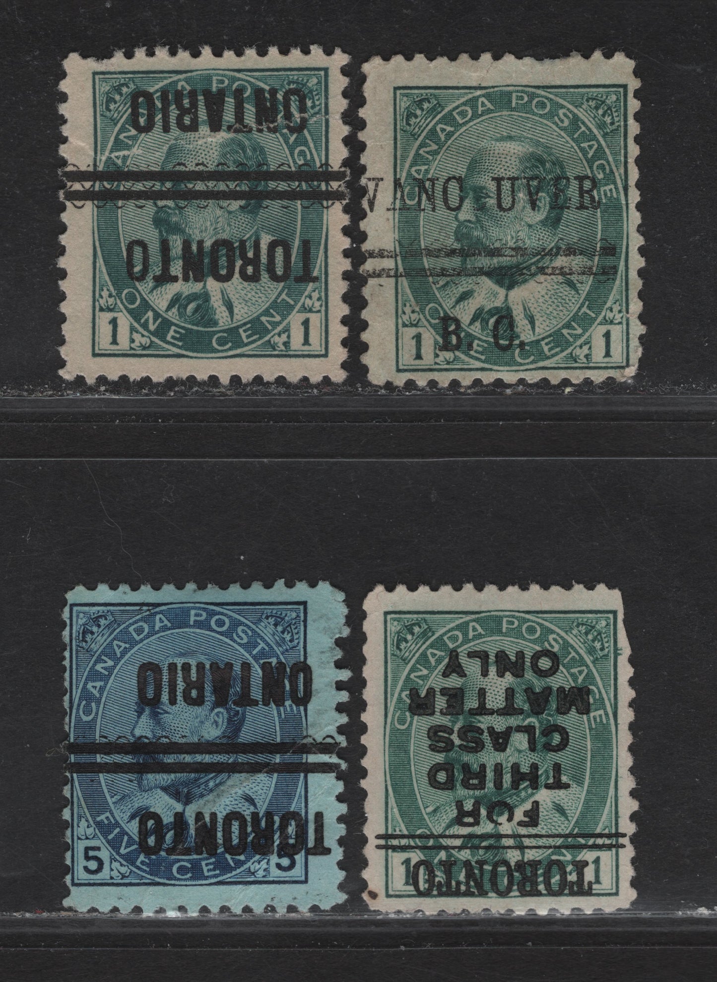 Lot 54 (C) Canada #89xx, 91xx 1c - 5c Blue Green - Dark Blue King Edward VII, 1903-1908 King Edward VII Issue, 2 Ungraded Used Singles, Papers ABN-A, ABN-B & ABN-SS, Different Cancels