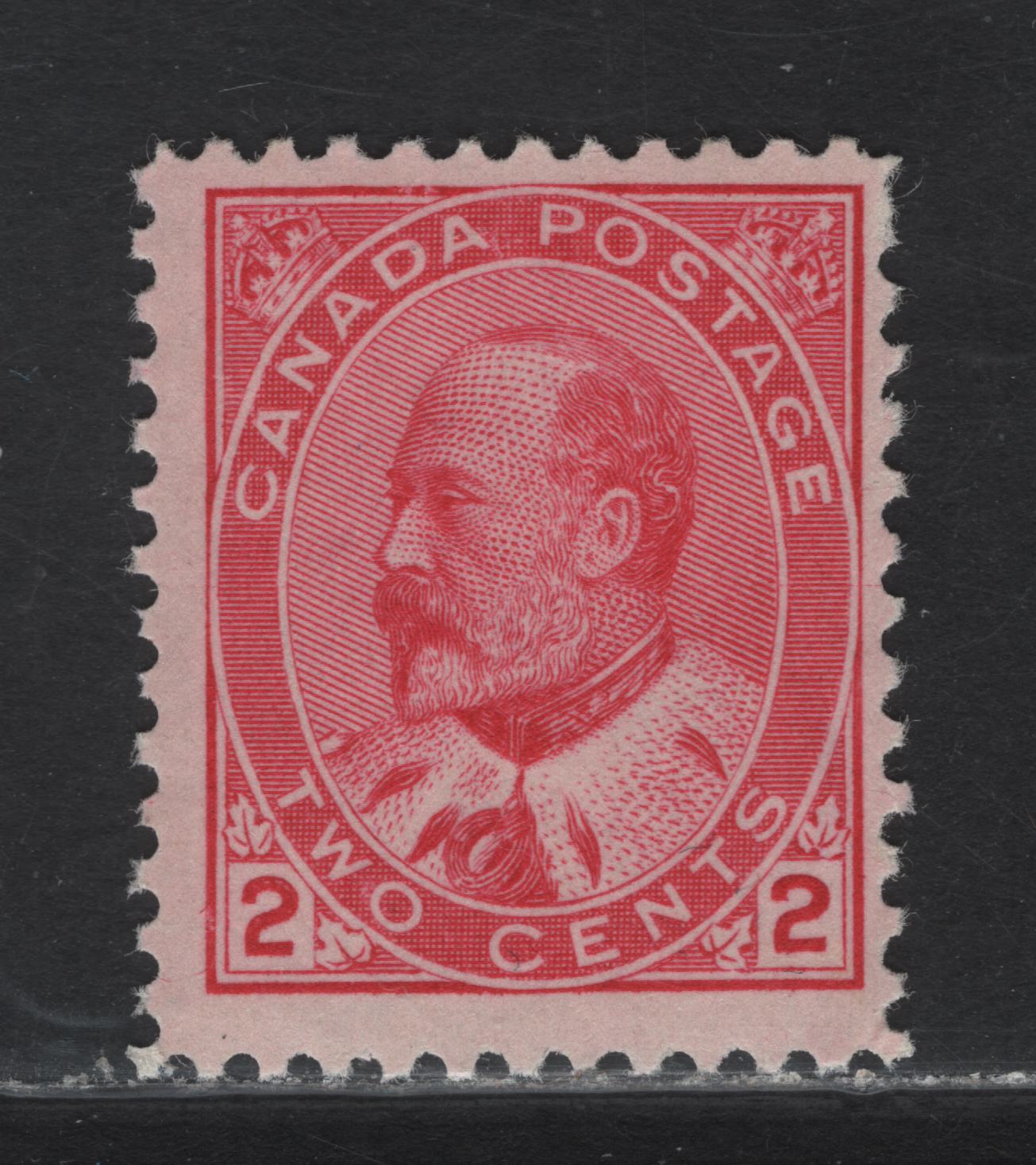 Lot 57 Canada #90 2c Rose Carmine King Edward VII, 1903-1908 King Edward VII Issue, A FOG Single, Paper ABN-A, Perf 12, Design Size 17.25x21.4mm.