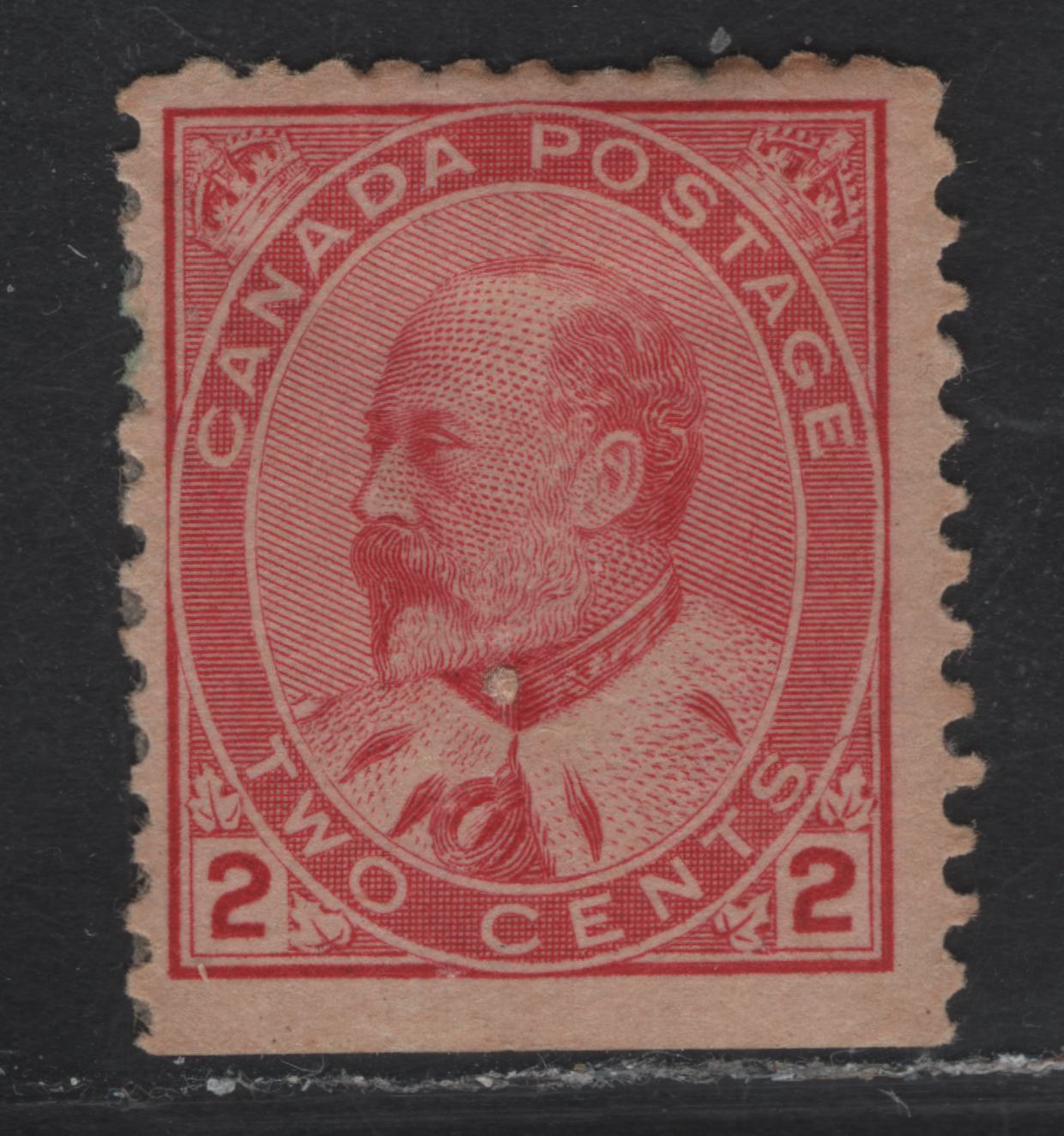Lot 59A (C) Canada #90bs 2c Rose Carmine King Edward VII, 1903-1908 King Edward VII Issue, A FOG Booklet Single, Paper ABN-VV