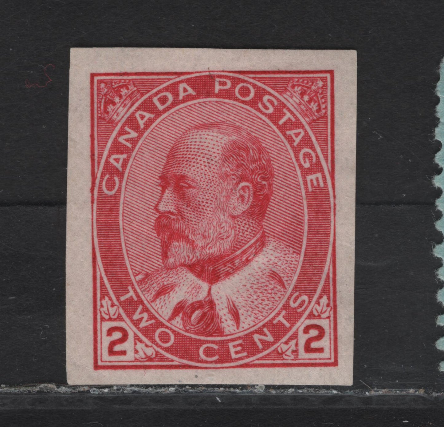 Lot 66 (C) Canada #90A 2c Carmine Rd King Edward VII, 1903-1908 King Edward VII Issue, A Fine Unused Imperf Single, Paper ABN-AAA, Small Internal Crease