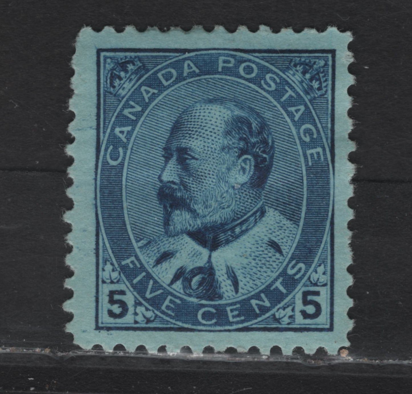 Lot 67 (C) Canada #91 5c Dark Blue King Edward VII, 1903-1908 King Edward VII Issue, A FOG Single, Paper ABN-SS, Perf 12x11.9, Squat Printing, 17.5x20.75mm.