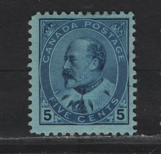 Lot 68 Canada #91 5c Dark Bright Blue King Edward VII, 1903-1908 King Edward VII Issue, A FOG Single, Paper ABN-SS, Perf 12x11.9