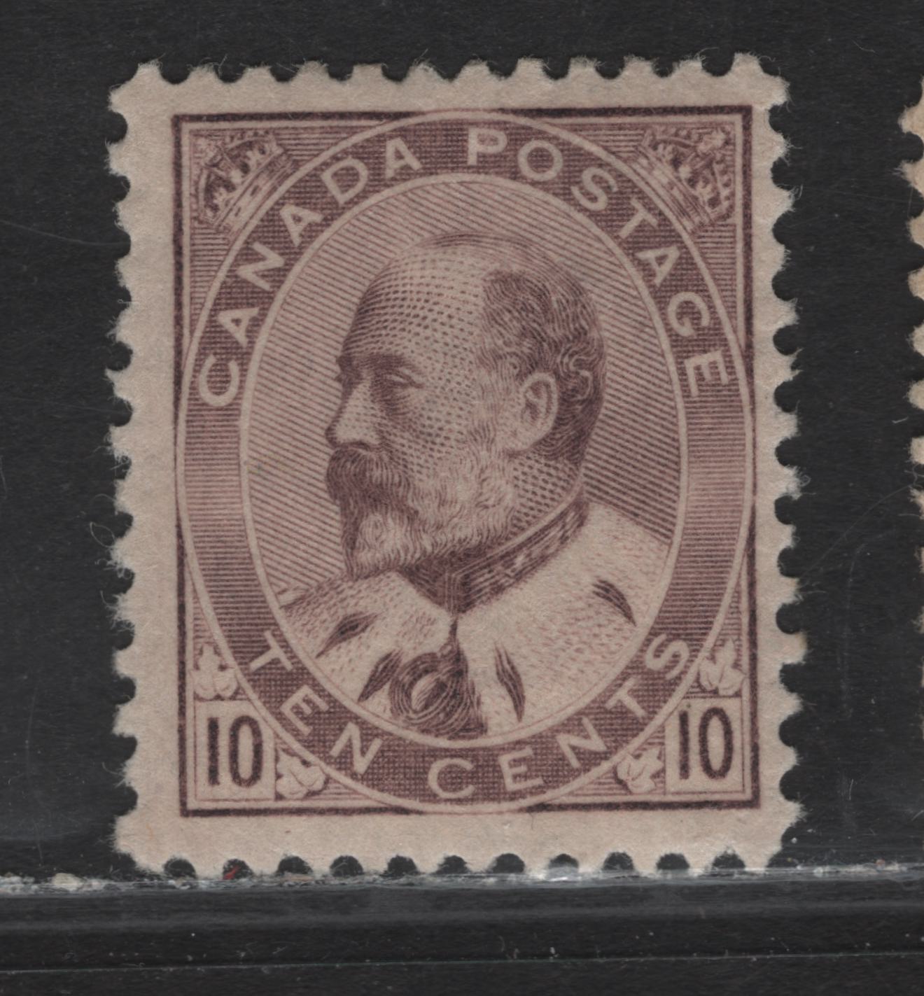 Lot 74 Canada #93 10c Brown Lilac King Edward VII, 1903-1908 King Edward VII Issue, A FOG Single, Paper ABN-AA, Perf 12.1x11.8, Design Size 17.5x21mm.