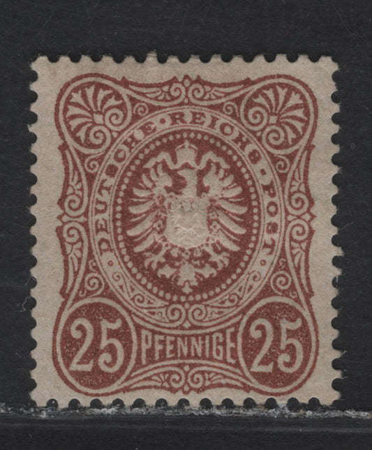 Lot 8 Germany SC#33 25pf Red Brown Eagle & Arms, 1875-1877 Embossed Eagle Arms Issue, A VFOG Single, Final 'E' on Pfenninge
