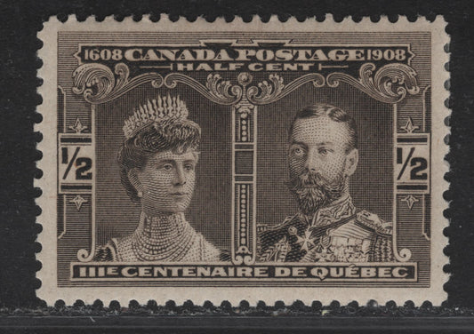 Lot 81 (C) Canada #96 1/2c Black Brown Prince & Princess of Wales, 1908 Quebec Tercentenary Issue, A VFNH Single, Paper ABN-B, Perf 12x11.8