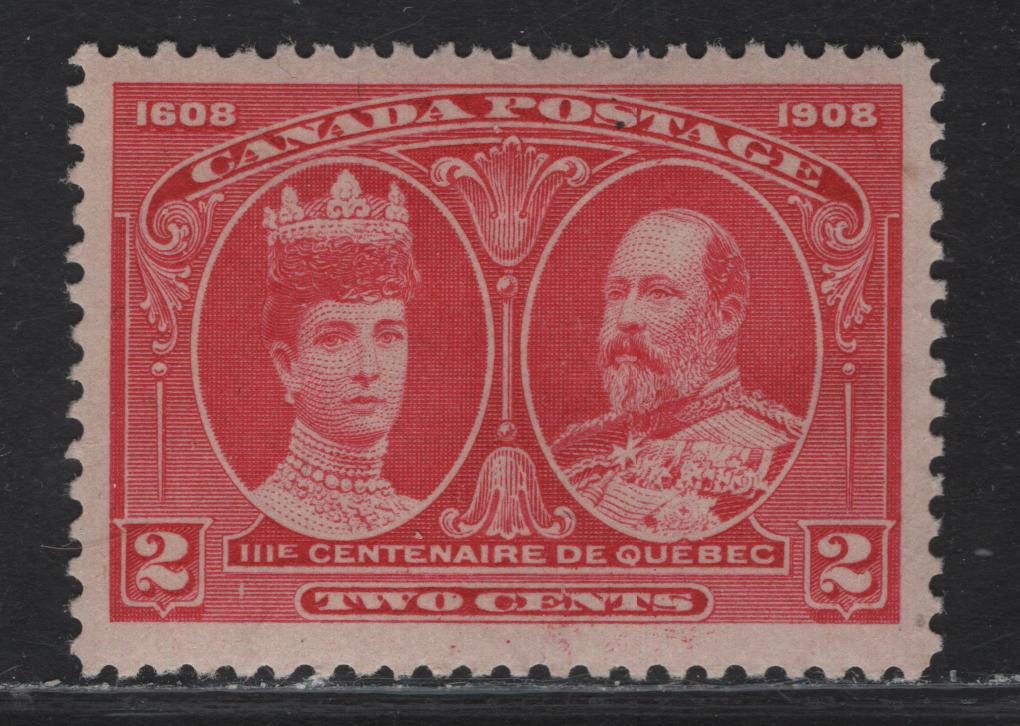 (C) Canada #98 2c Deep Carmine Rose King Edward VII & Queen Alexandra, 1908 Quebec Tercentenary Issue, A VFOG Single, Paper ABN-A, Perf 12x11.9