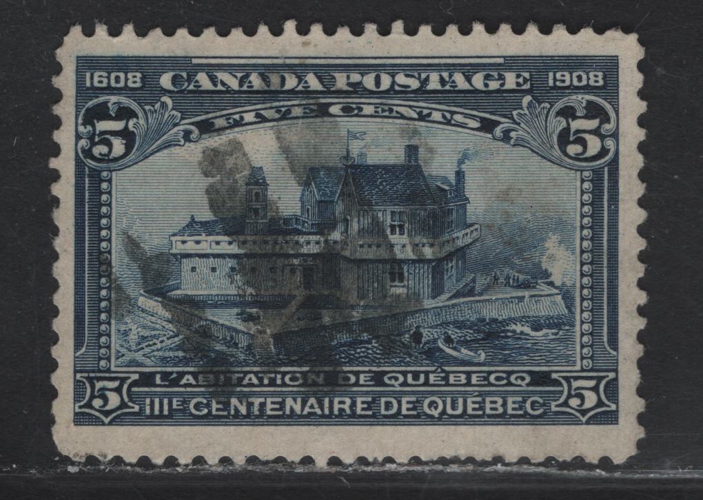 Lot 86 Canada #99 5c Blue Champlains Habitation, 1908 Quebec Tercentenary Issue, A Very Good Used Single, Paper ABN-B, Perf 12