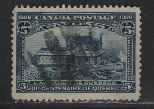 Lot 86 Canada #99 5c Blue Champlains Habitation, 1908 Quebec Tercentenary Issue, A Very Good Used Single, Paper ABN-B, Perf 12