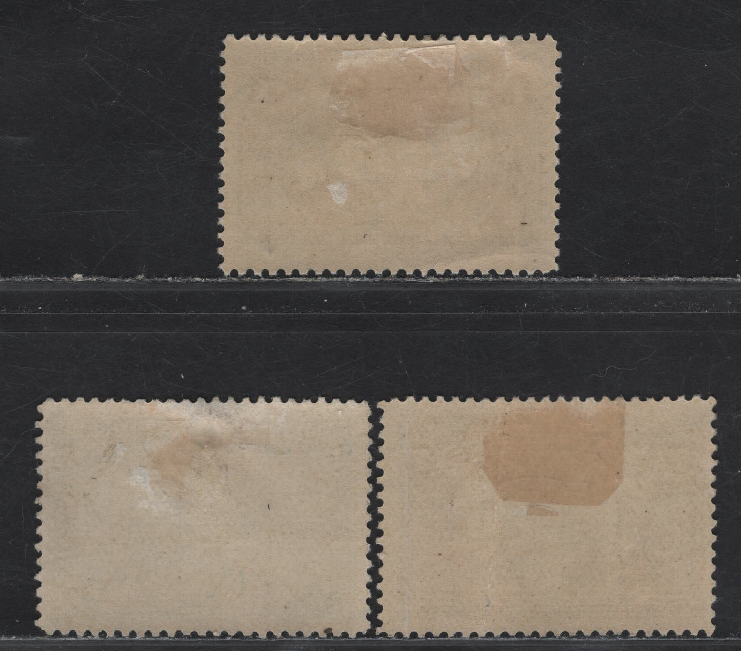 Lot 87 Canada #97, 99-100 1c - 7c Blue Green, Dark Blue & Brownish Olive Green Cartier & Champlain - Montcalm & Wolfe, 1908 Quebec Tercentenary Issue, 2 G/VGOG Singles, Papers ABN-A & ABN-B, Perfs 12 & 12.1x12