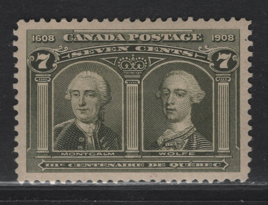 Lot 88 Canada #100 7c Brownish Olive Green Montcalm & Wolfe, 1908 Quebec Tercentenary Issue, A VFOG Single, Paper ABN-B, Perf 11.9