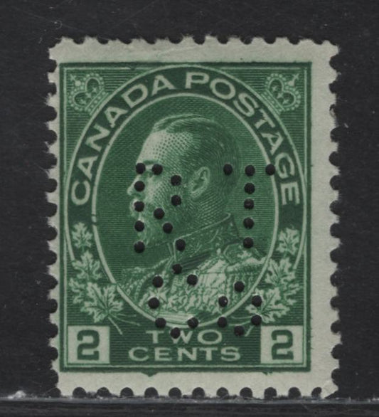 Lot 104 (C) Canada  #107ii 2c Deep Green King George V, 1911-1925 Admiral Issue, A FOG Single, Paper ABN-E, Wet Printing, Perf 11.9, Royal trust Co. Perfin, Scarce in Mint Condition.