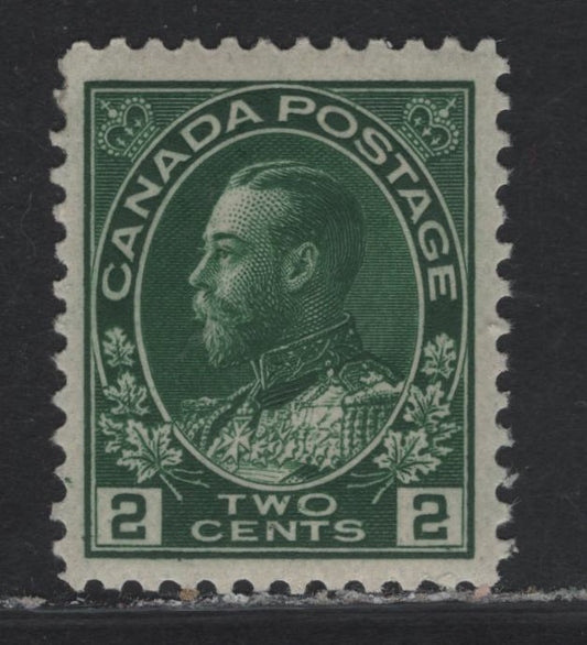 Lot 105 (C) Canada  #107a 2c Dark Green King George V, 1911-1925 Admiral Issue, A VFNH Single, Experimental Thin Paper (ABN-NNN), Wet Printing, Retouched Frameline, Perf 11.9.