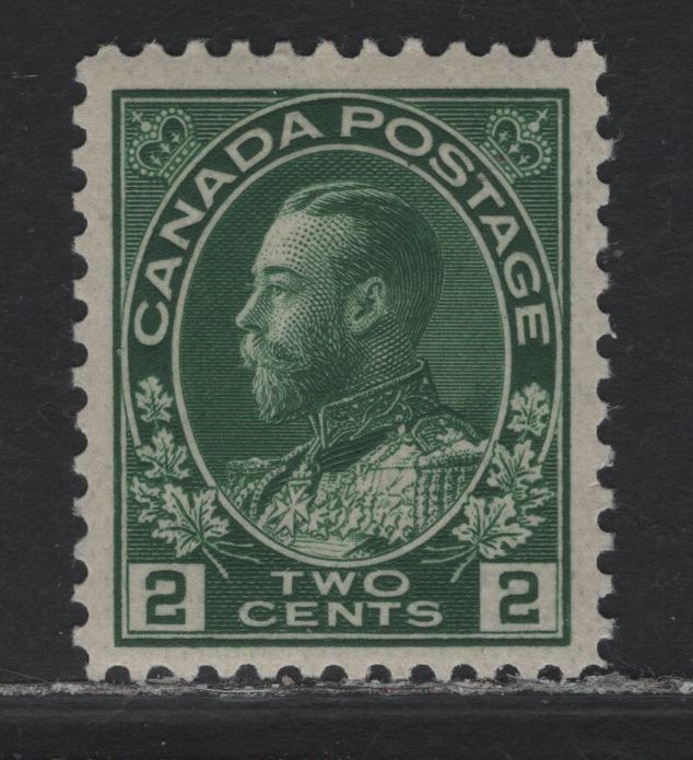Lot 106 (C) Canada  #107a 2c Dark Green King George V, 1911-1925 Admiral Issue, A VFNH Single, Experimental Thin Paper (ABN-NNN), Wet Printing, Retouched Frameline, Perf 11.9.