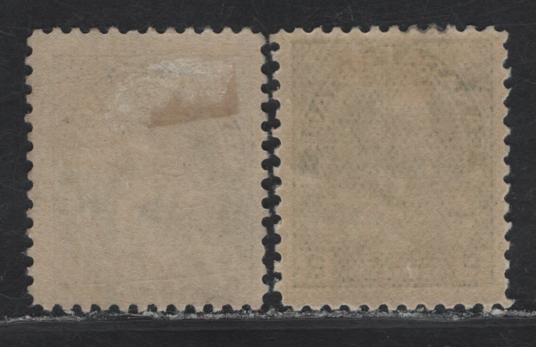Lot 107 (C) Canada  #107, 107a 2c Green & Dark Green King George V, 1911-1925 Admiral Issue, 2 FOG Singles, Wet Printings, Papers ABN-D & ABN-NNN, Retouched Framelines, Perf 12.