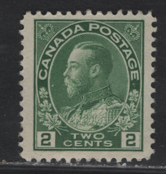 Lot 108 (C) Canada  #107e 2c Green King George V, 1911-1925 Admiral Issue, A FNH Single, Dry Printing, Paper ABN-G, Redrawn Frameline, Perf 11.9x12, Design Size 17.8x21.3mm.