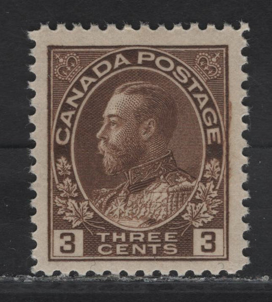 Lot 116 (C) Canada  #108c 3c Brown King George V, 1911-1925 Admiral Issue, A VFNH Single, Dry Printing, Paper ABN-F, Redrawn Frameline, Perf 12x11.9, Design Size 17.6x21.3mm.