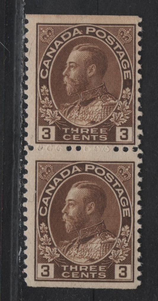 Lot 118 (C) Canada  #108as 3c Bright Brown King George V, 1911-1925 Admiral Issue, A FNH Booklet Pair, Paper ABN-B, Wet Printing, Retouched Frameline, Perf 11.9.