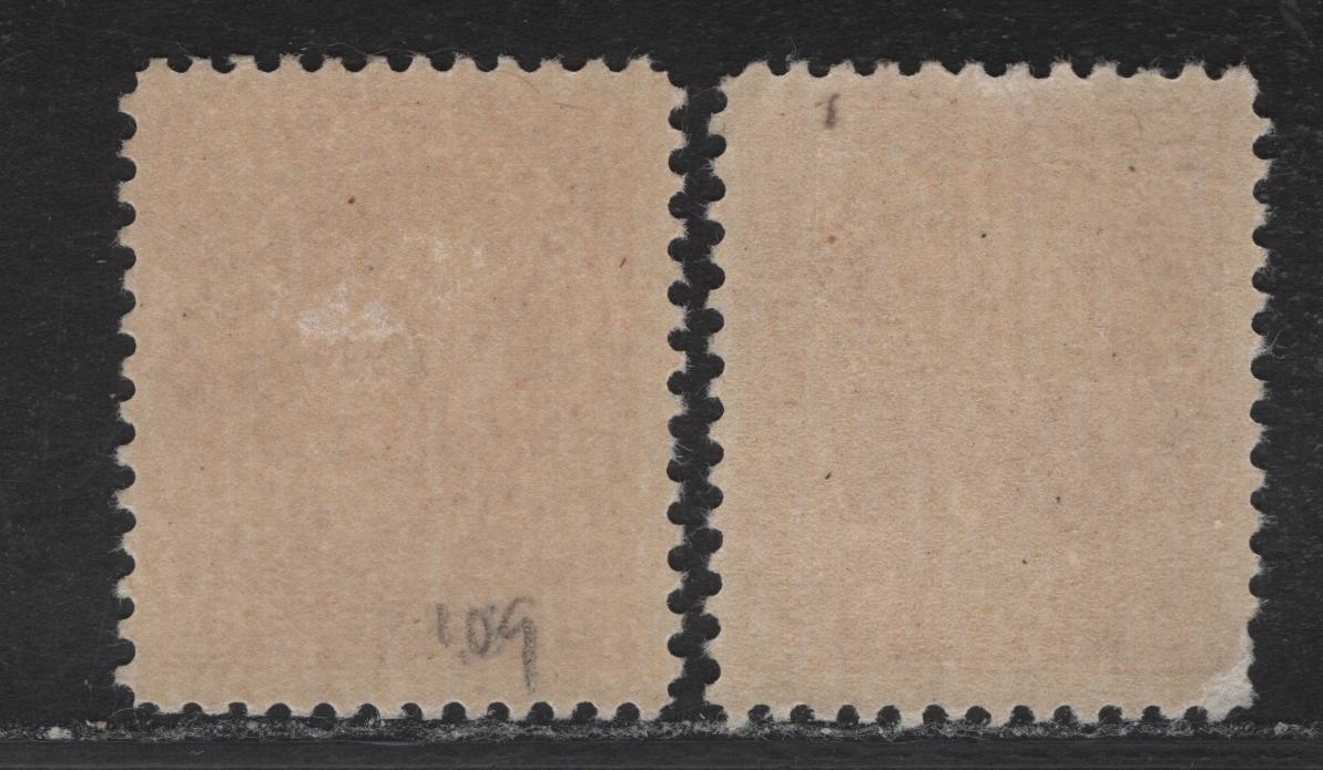 Lot 124 (C) Canada  #109 3c Carmine Red & Bright Carmine Red King George V, 1911-1925 Admiral Issue, 2 F/VFOG Singles, Die 1, Dry Printings, Paper ABN-G, Redrawn Framelines, Perfs 11.9 and 12x11.9.