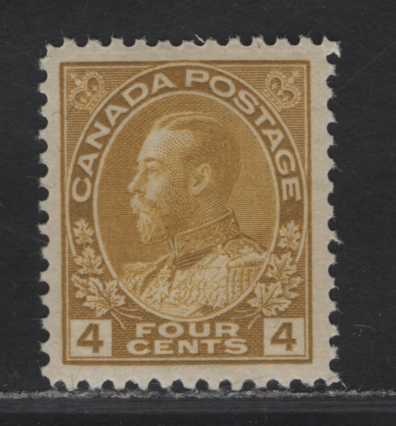 Lot 133 (C) Canada  #110b 4c Olive Yellow King George V, 1911-1925 Admiral Issue, A VFOG Single, Wet Printing, Paper ABN-E, Retouched Frameline, Perf 11.9x12.