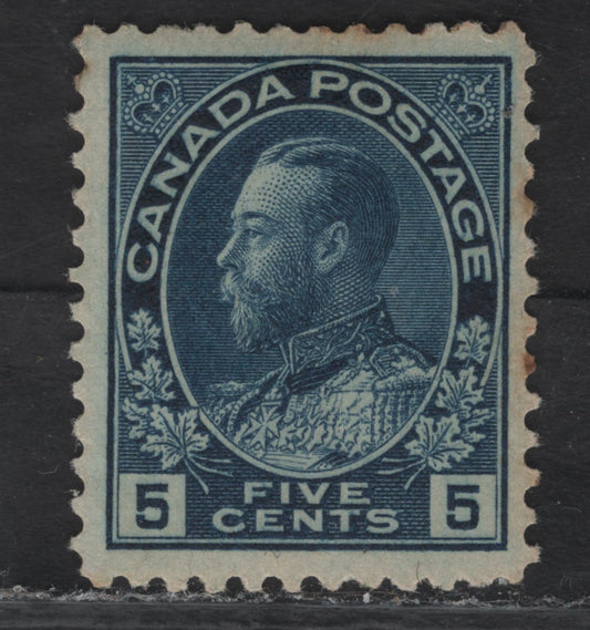 Lot 141 (C) Canada  #111 5c Dark Blue King George V, 1911-1925 Admiral Issue, A FOG Single, Paper ABN-B, Perf 12x11.9, Weakly Retouched Frameline.
