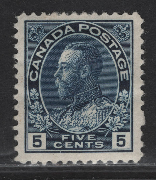 Lot 145 (C) Canada  #111a 5c Indigo King George V, 1911-1925 Admiral Issue, A FOG Singles, Paper ABN-E, Perf 11.9, Normal Frameline.