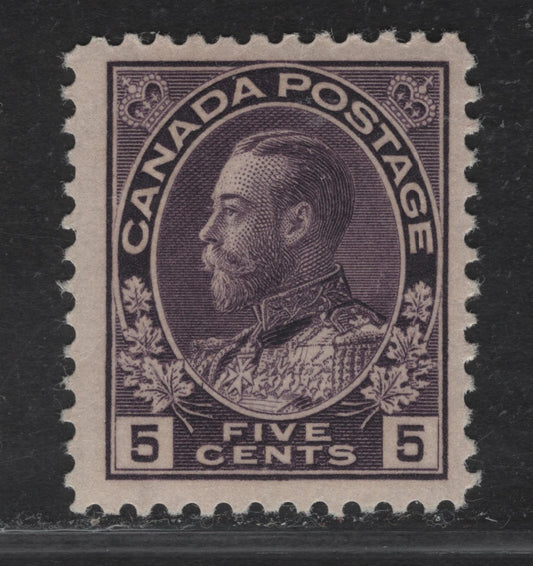 Lot 152 (C) Canada  #112i 5c Blackish Lilac King George V, 1911-1925 Admiral Issue, A FOG Single, Wet Printing, Normal Frameline, Paper ABN-E, Perf 12x11.95.