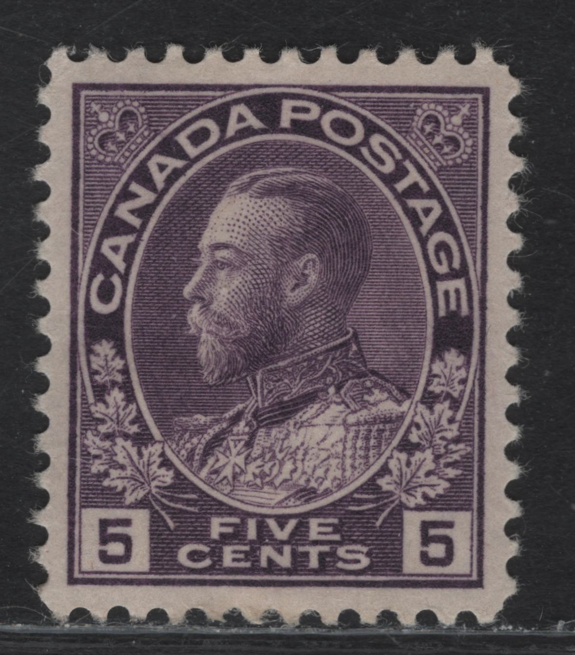 Lot 155 (C) Canada  #112c 5c Deep Rose Lilac King George V, 1911-1925 Admiral Issue, A VFOG Single, Dry Printing, Redrawn Framelines, Paper ABN-F, Perf 11.9x12.