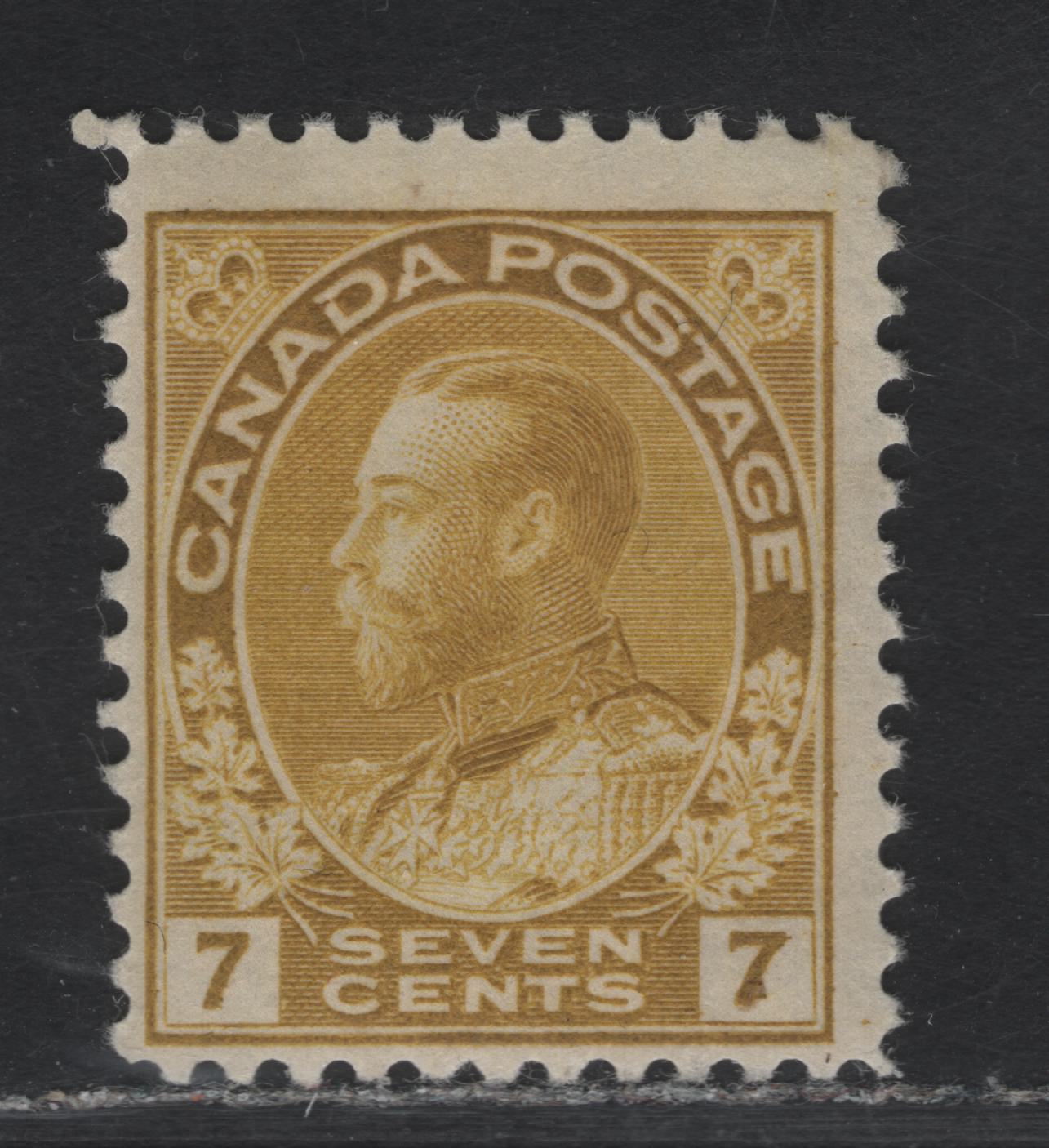 Lot 161A (C) Canada  #113a 7c Olive Bistre King George V, 1911-1925 Admiral Issue, A FNH Single, Paper ABN-E, Normal Frameline, Perf 11.9, Natural Skipline On Gum, But Still NH.