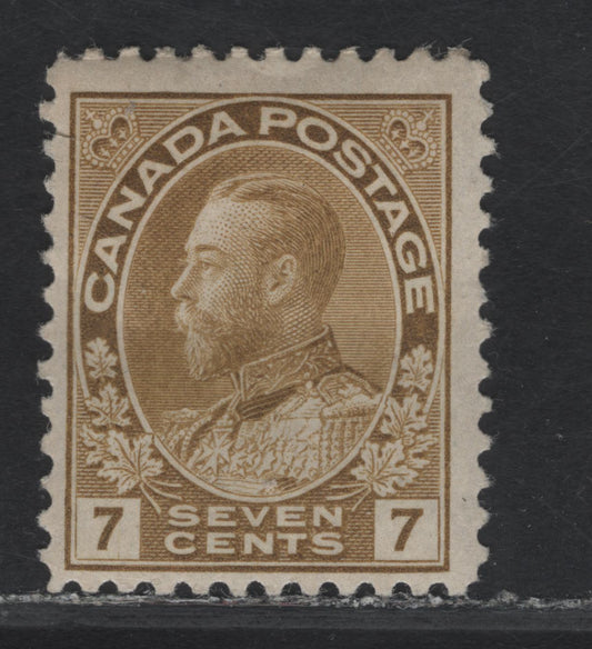 Lot 163 (C) Canada  #113b 7c Straw King George V, 1911-1925 Admiral Issue, A FOG Single, Paper ABN-A, Normal Frameline, Perf 12x11.9.